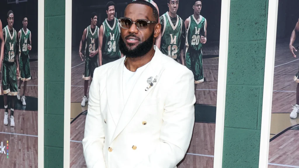 American professional basketball player LeBron James arrives at the Los Angeles Premiere Of Peacocks Shooting Stars held at the Regency Village Theatre on May 31 2023 in Westwood Los Angeles California United States