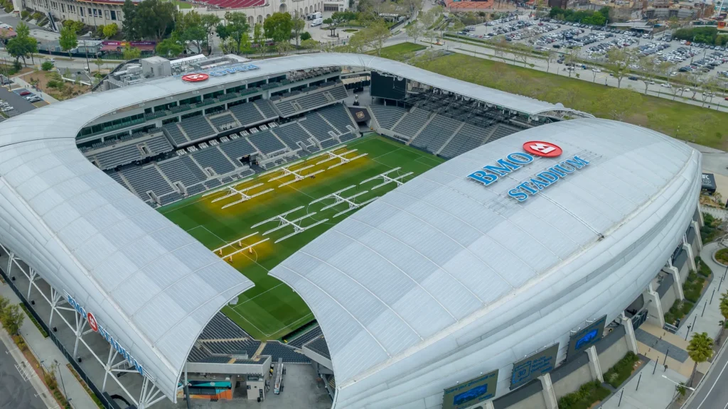 BMO Stadium is home to Major League Soccers Los Angeles Football Club and the National Womens Soccer Leagues Angel City