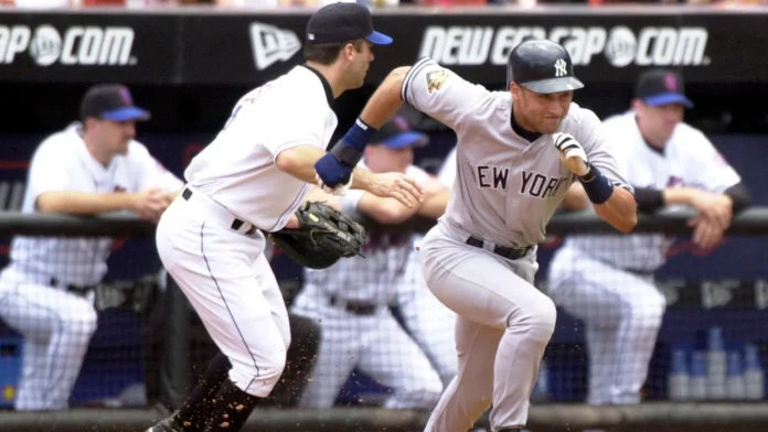 derek jeter of the new york yankees Derek Jeter of the New York Yankees running.