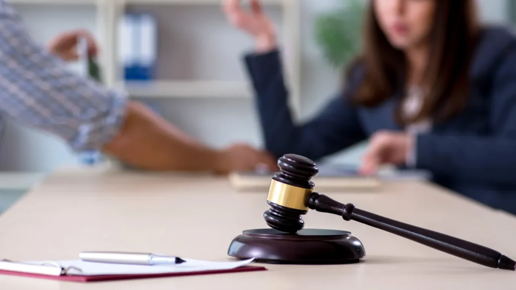 Female lawyer meeting with his male client in the office