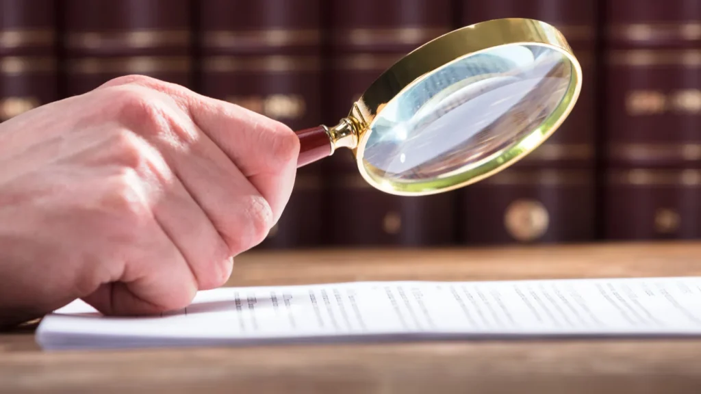 Human Hand Examining Document Through Magnifying Glass