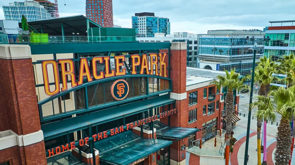 Aerial image Oracle Park home of the San Francisco Giants