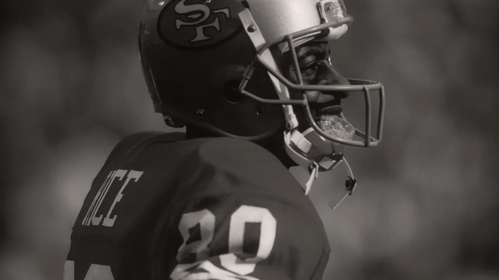 Jerry Rice Hall of Fame Wide Receiver for the San Francisco 49ers during a regular NFL season game Jerry Rice is a retried wide receiver who played in the National Football League primarily with the San Francisco 49ers