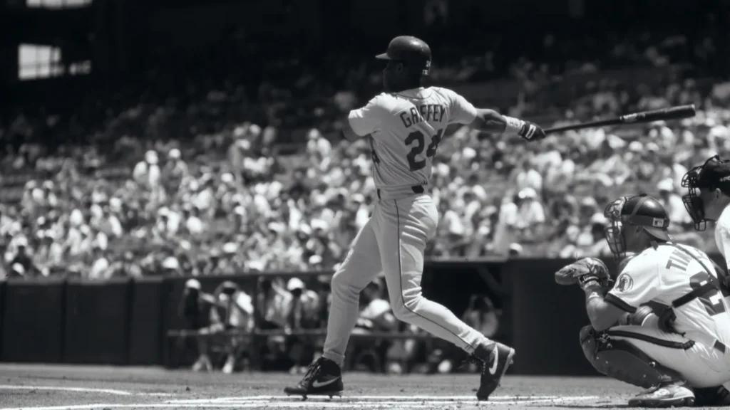 Ken Griffey Jr of the Seattle Mariners playing baseball.