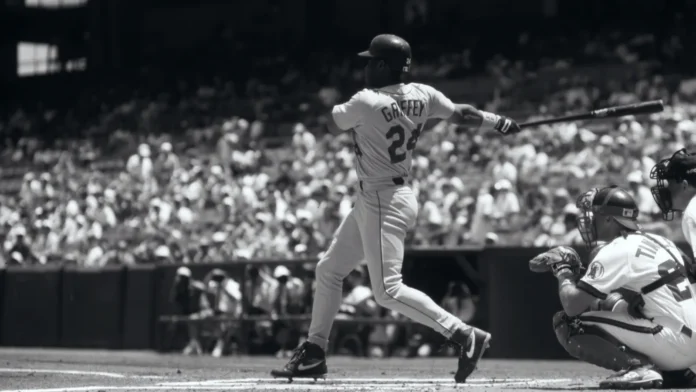 Ken Griffey Jr of the Seattle Mariners playing baseball.