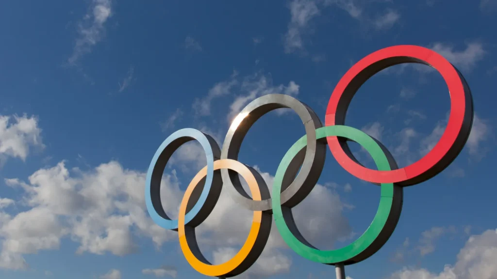 london uk  february 15th 2018 the olympic symbol made