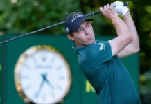 Matt Fitzpatrick in action during a golf game.