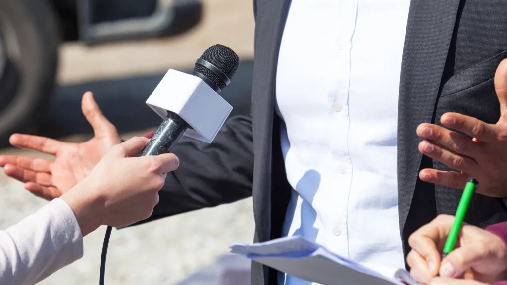 Media interview with business person