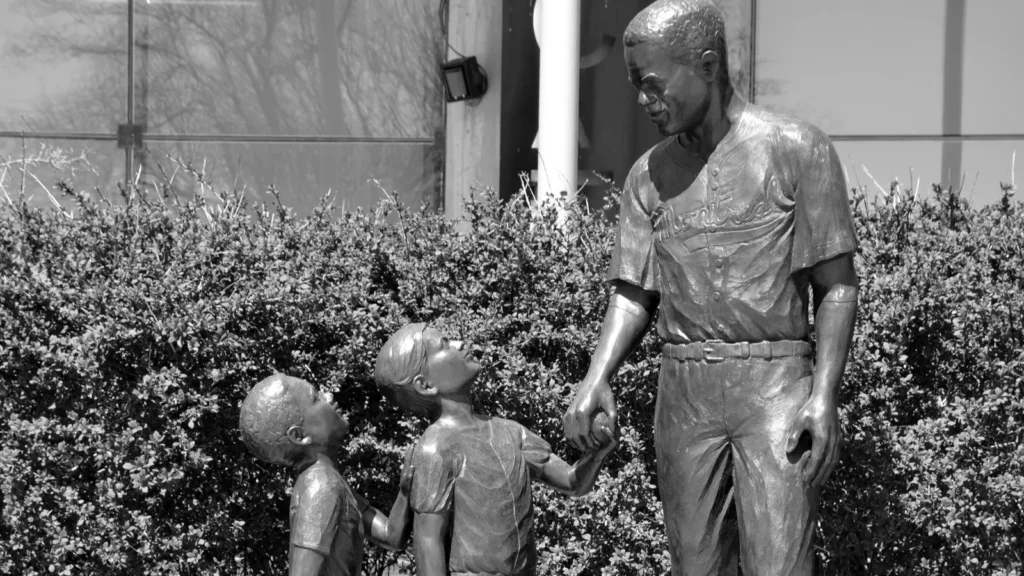 MONTREAL CANADA  MAY 5 Bronze statue of Jackie Robinson American baseball player who became the first African American to play in Major League Baseball MLB On may 5 2013 in Montreal Canada