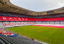 NFL global expansion efforts build momentum across international markets Munich DE Dec 22 2022 The empty interior of Allianz Arena home stadium of FC Bayern Munich showing the iconic red seating and the field The arena is prepared for an upcoming event