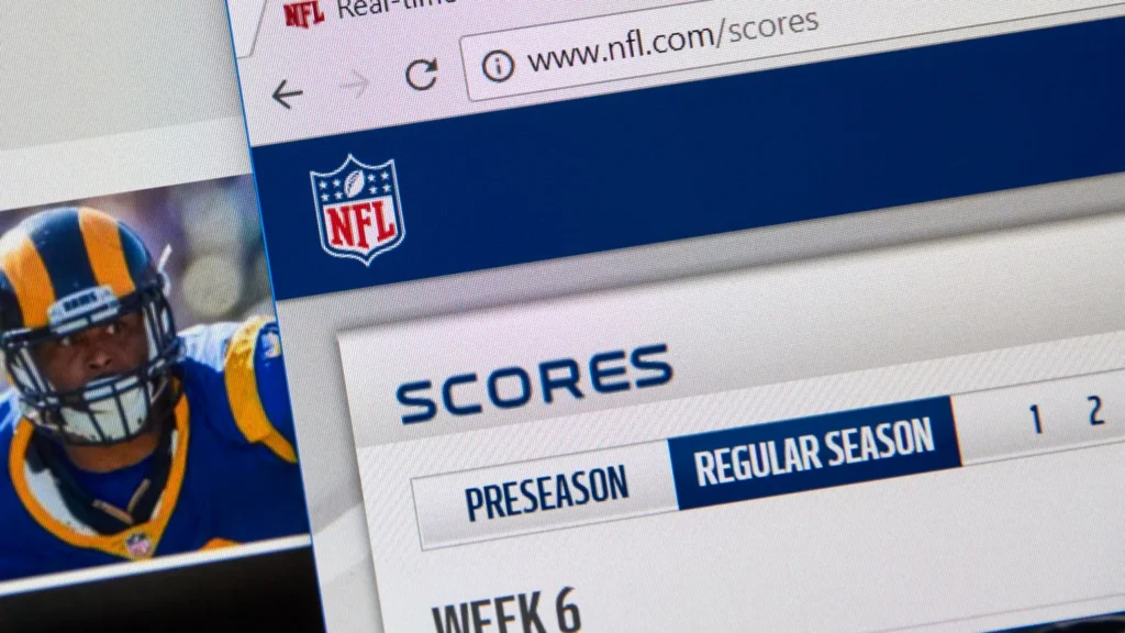 NFL official website with scores link