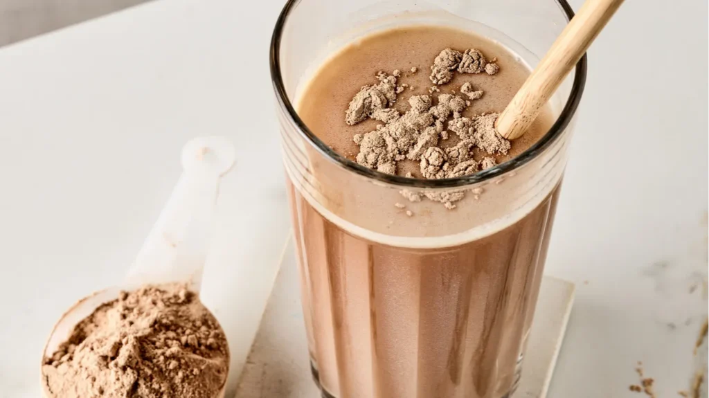 protein powder in scoop dry mixture for preparation of sporting