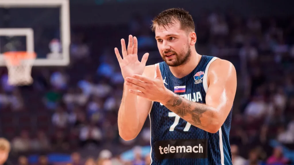 Luka Doncic clapping hands during the game.