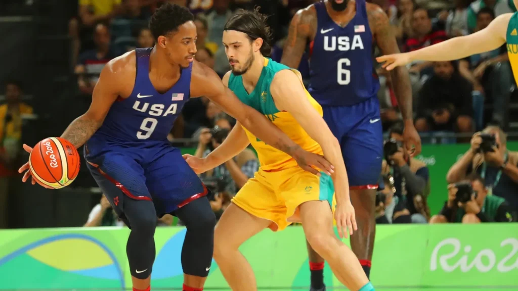DeMar Derozan in action during a basketball match.