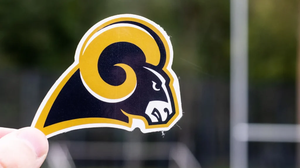 A sticker featuring the logo of the Los Angeles Rams