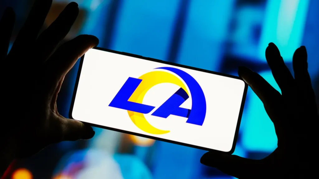 September 9 2023 Brazil In this photo illustration the Los Angeles Rams logo is displayed on a smartphone screen It is a professional American football team based in Inglewood California in the United States The Rams compete in the National F