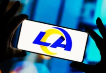 September 9 2023 Brazil In this photo illustration the Los Angeles Rams logo is displayed on a smartphone screen It is a professional American football team based in Inglewood California in the United States The Rams compete in the National F