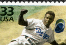 How the movie 42 honored the incredible legacy of Jackie Robinson A stamp printed in USA shows Jackie Jack Roosevelt Robinson