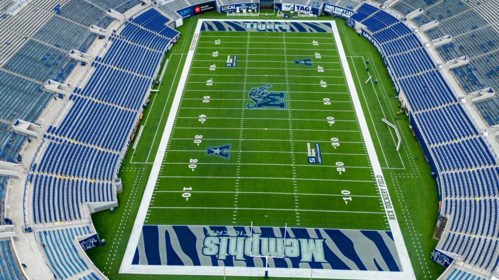 Simmons Bank Liberty Stadium of Memphis  home of the Tigers Football Team  aerial view  MEMPHIS TENNESSEE  NOVEMBER 7 2022