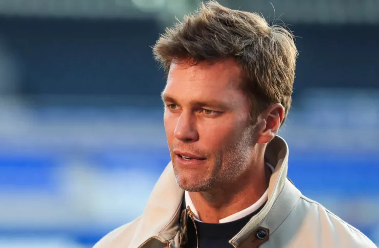 Tom Brady is interviewed prior to the Sky Bet League match