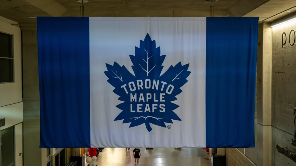 view of toronto maple leafs flag inside scotiabank arena toronto