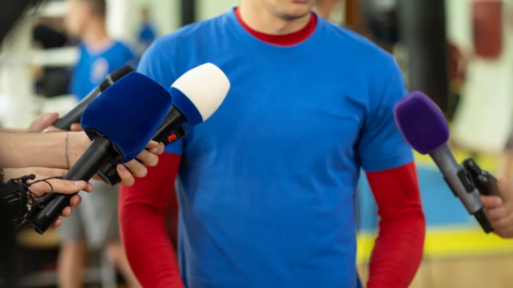 Athlete giving an interview.
