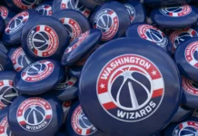 Why the latest Wizards loss has every NBA fan talking about their unique defensive gamble 3d rendering of a lot of badges with the logotype of Washington Wizards American NBA Team