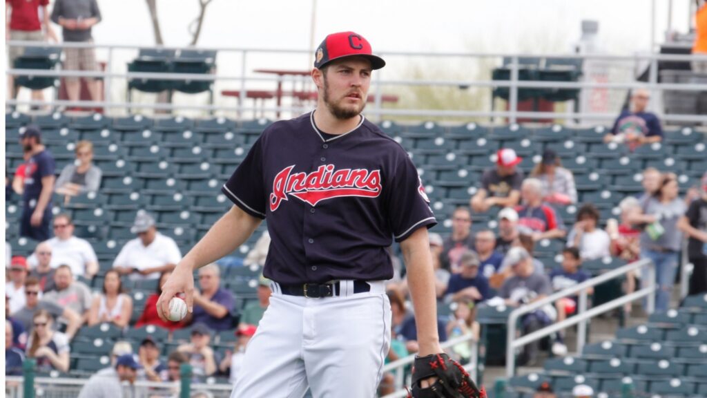 Trevor Bauer at the baseball arena during a match.