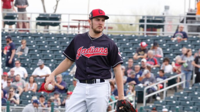 Trevor Bauer at the baseball arena during a match.