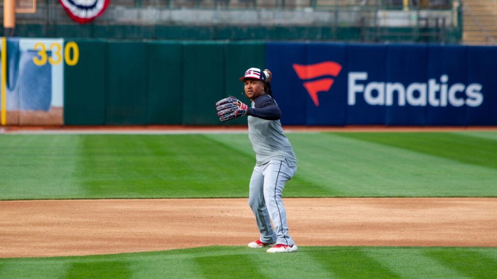 Jose Ramirez in action during a baseball match.