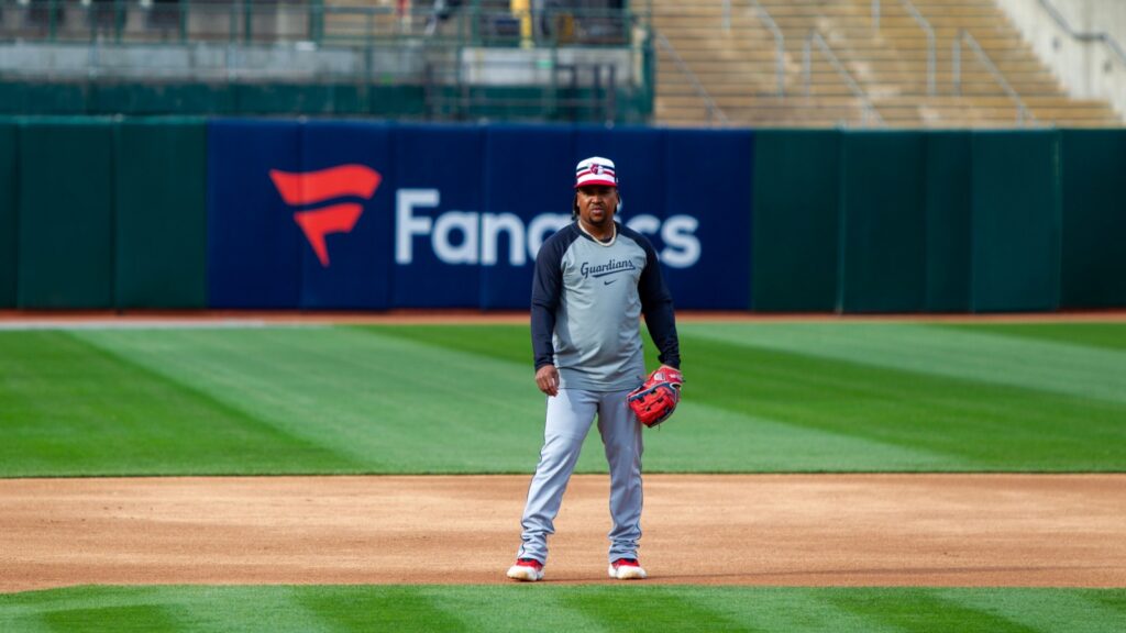 Jose Ramirez at the baseball stadium during a match.