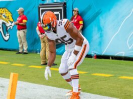 Myles Garrett of Cleveland Browns in action during the game.