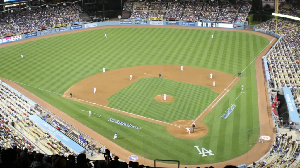 A view of Dodger Stadium during the Angels vs Dodgers match
