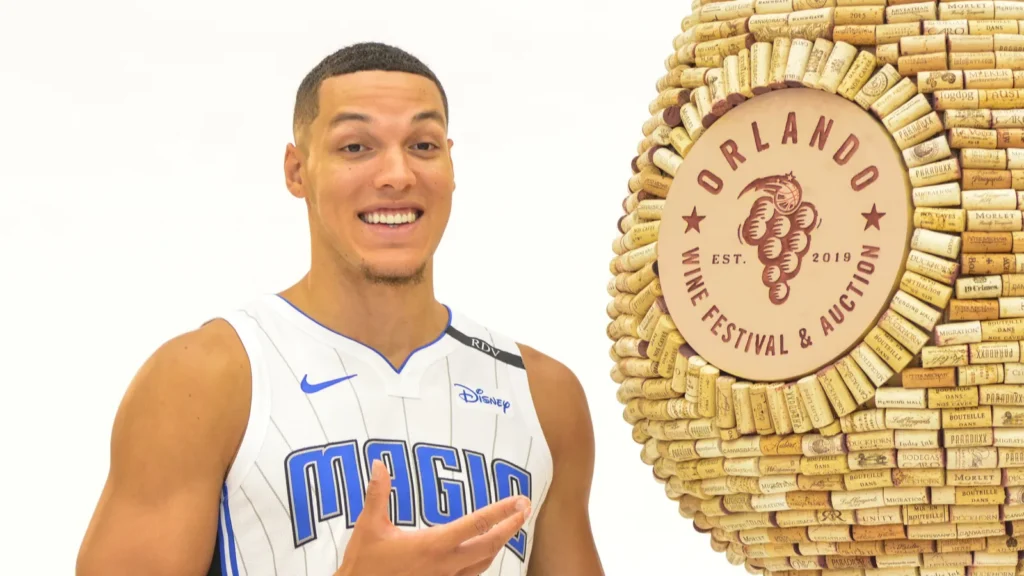 Aaron Gordon posing for photos during Media day at the Amway Center