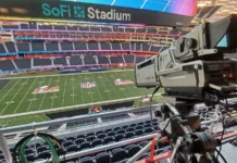 NFL media strategy evolves as streaming platforms take larger role in sports broadcasting An NBC Sports camera looks over SoFi Stadiums field before Super Bowl 56.