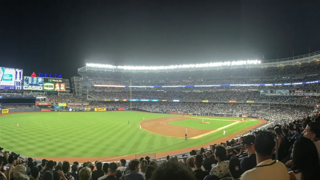 Baseball game played at Yankee Stadium in New York against Los Angeles Angels of Anaheim
