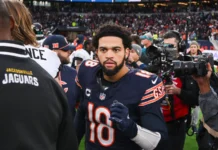 Why fans are reacting to the beautiful way a New England Patriots star just praised Chicago Bears star, Caleb Williams Caleb Williams of the Chicago Bears after the Week 6 match Chicago Bears vs Jacksonville Jaguars at Tottenham Hotspur Stadium London United Kingdom 13th October 2024