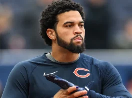 Caleb Williams of the Chicago Bears during pre game warm up
