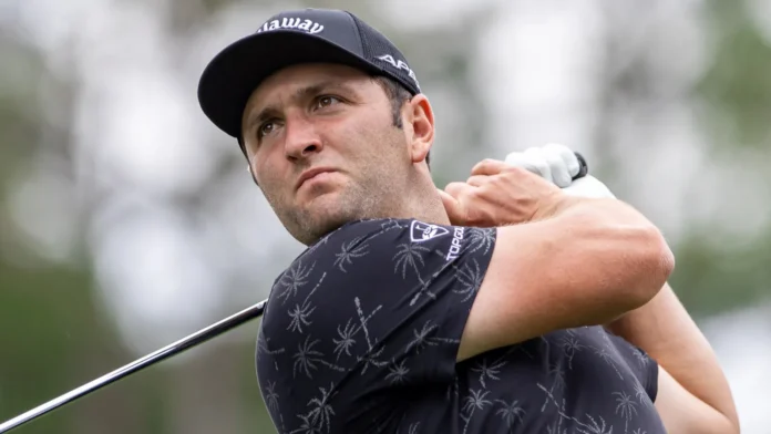 Professional golfer Jon Rahm focusing during a tournament