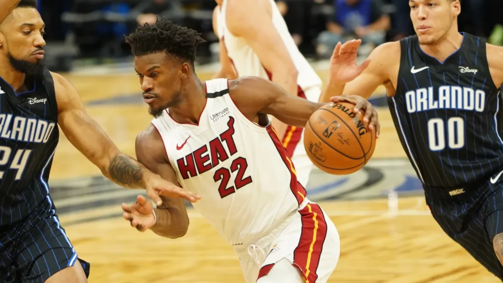 Jimmy Butler attempts to pass Orlando Center Khem Birch