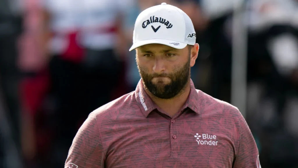 Jon Rahm ESP arrives on to the 18th green during the BMW PGA Championship