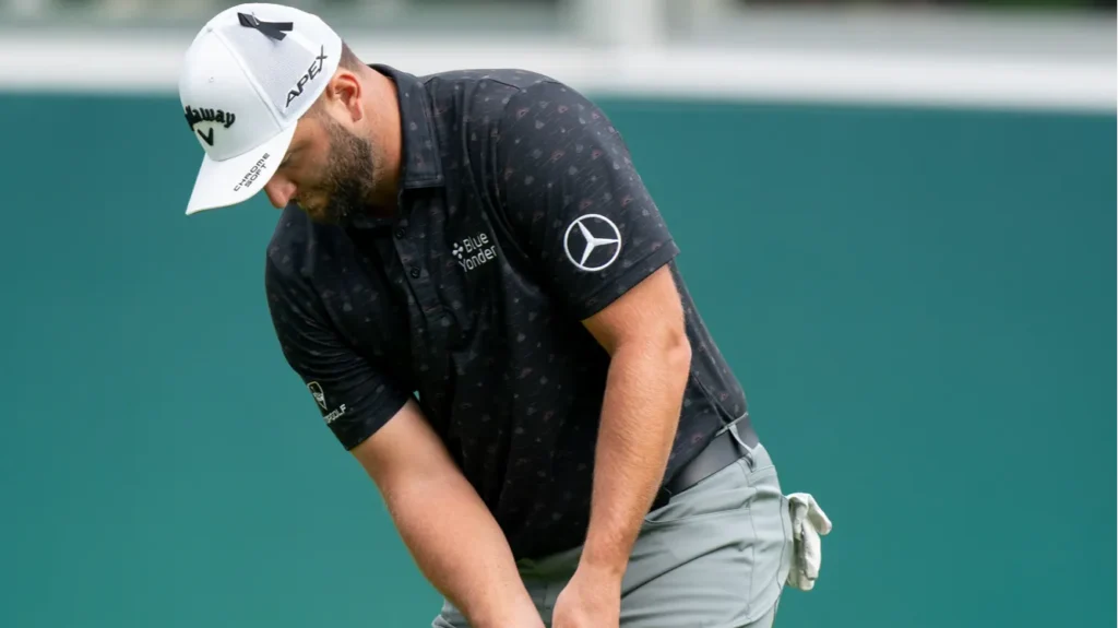 Jon Rahm ESP putts on the 18th green during the BMW PGA Championship 2022