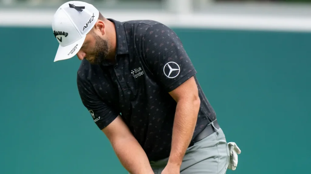 Jon Rahm ESP putts on the 18th green during the BMW PGA Championship