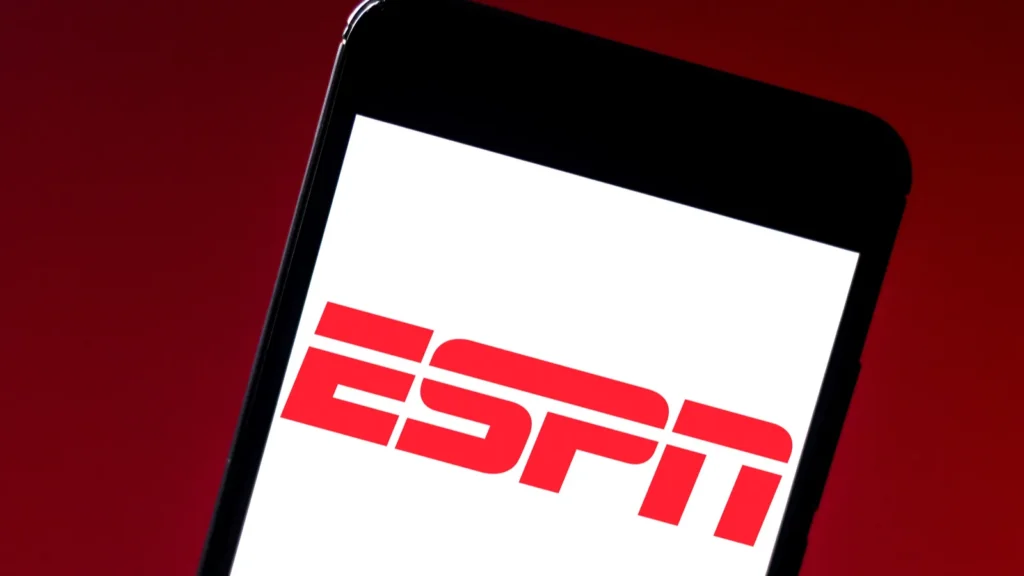 ESPN logo is displayed on a smartphone