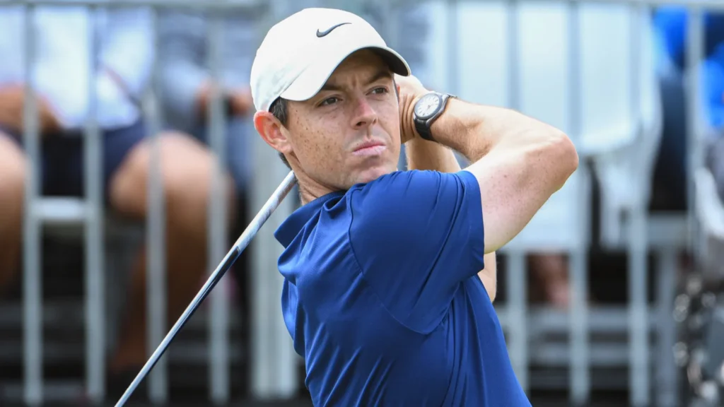 Rory McIlroy in action during a golf game.