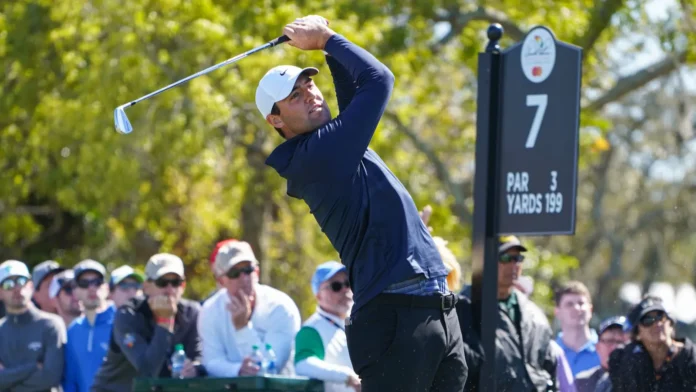 Scottie Scheffler Competing During the 2020 Arnold Palmer Invitational Third Round Groupings at Bay HIll Club Lodge in Orlando Florida on Thursday March 7 2020 Photo Credit Marty JeanLouis Scottie Scheffler in action during a golf game