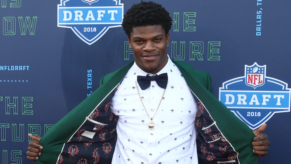 Lamar Jackson attends the 2018 NFL Draft