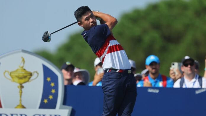 Collin Morikawa during singles matches and Europe team win the trophy at RYDER CUP 2023