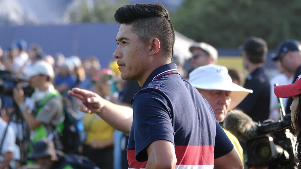 Collin Morikawa (Team USA) on the 18th green during the Sunday singles of the Ryder Cup 2023