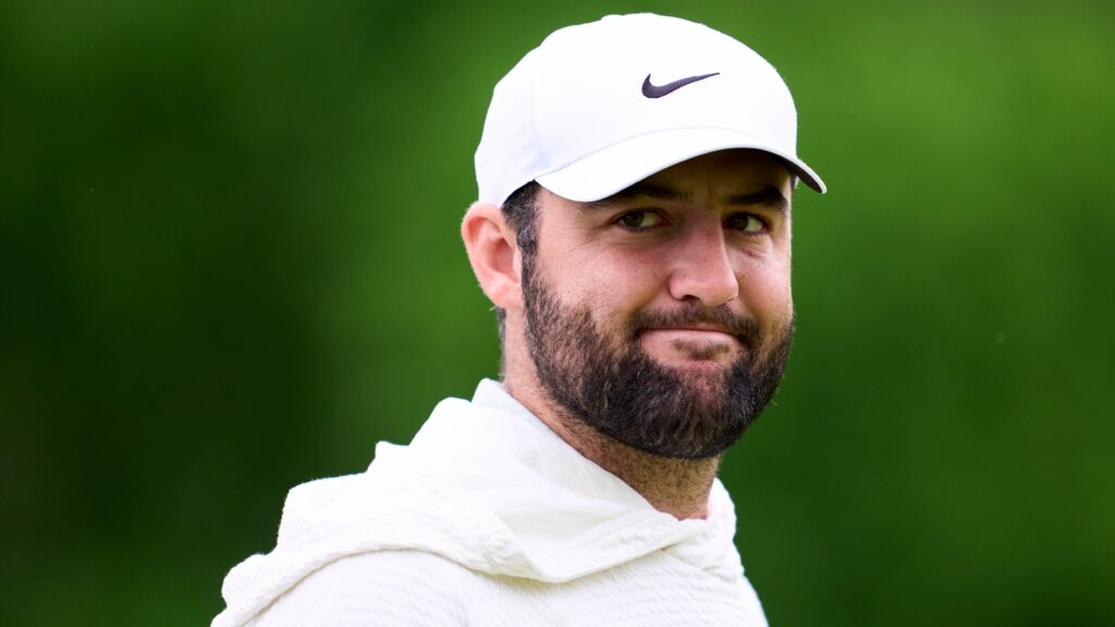 Scottie Scheffler of United States in action during a practice round prior to the 2024 PGA Championship